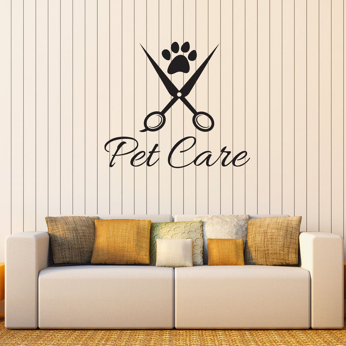 Pet Care Vinyl Wall Decal Grooming Hairstyle Dogs Stylist Beauty Salon Paw Scissors Stickers Mural (k229)