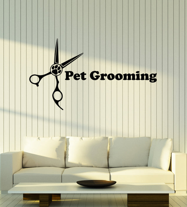 Vinyl Wall Decal Paw Print Scissors Pet Grooming Beauty Salon Stickers Mural (g2822)