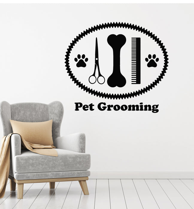 Vinyl Wall Decal Pet Grooming Animals Shop Scissors Comb Bone Stickers Mural (g3291)