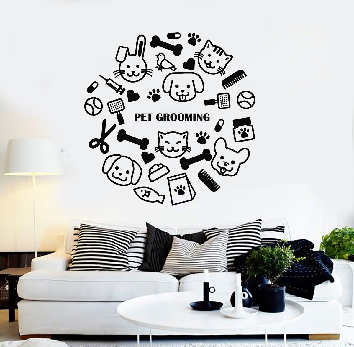 Grooming Sticker Vinyl Wall Decal Pet Grooming Nursery Decor Beauty Salon Stickers Mura ...