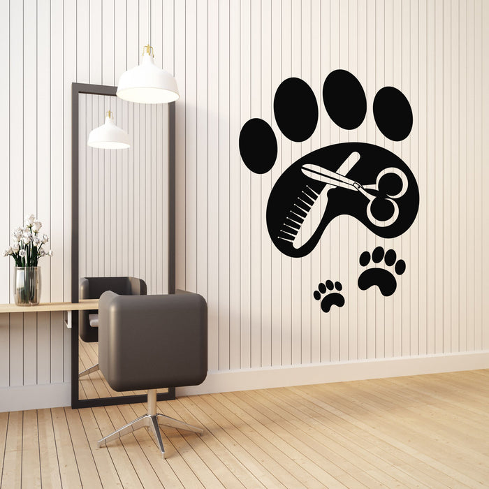 Vinyl Wall Decal Pet Grooming Salon Animals Care Paw Print Stickers Mural (g8472)
