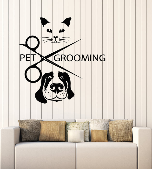 Vinyl Wall Decal Cat With Dog Pet Grooming Nursery Home Animals Stickers Mural (g3125)