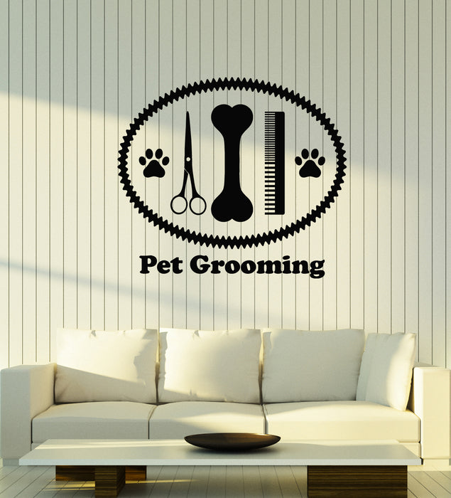 Vinyl Wall Decal Pet Grooming Animals Shop Scissors Comb Bone Stickers Mural (g3291)