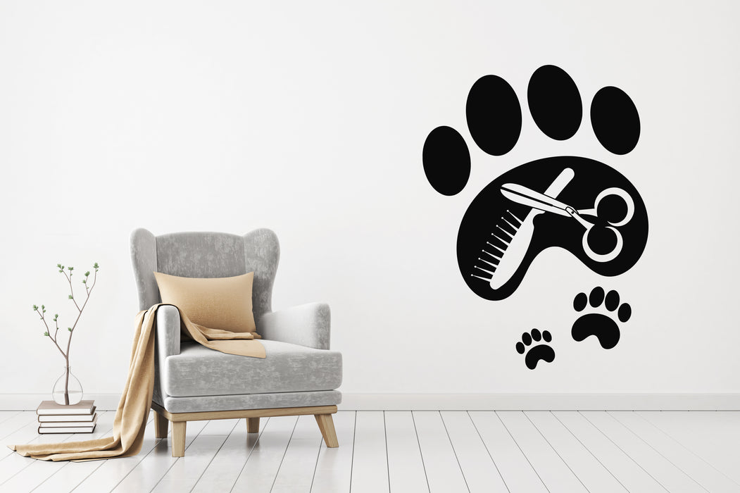 Vinyl Wall Decal Pet Grooming Salon Animals Care Paw Print Stickers Mural (g8472)
