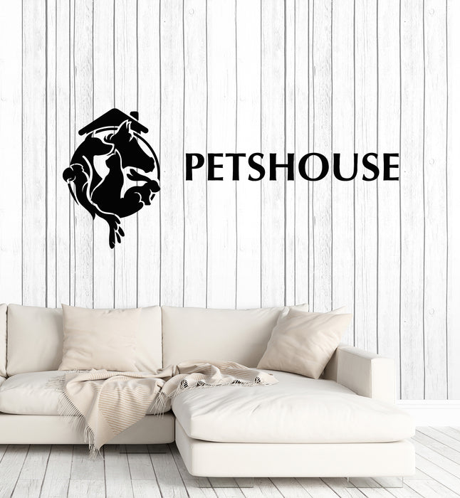 Vinyl Wall Decal Animals Pethouse Dog Cat Horse Farm Nursery Decor Stickers Mural (g4842)