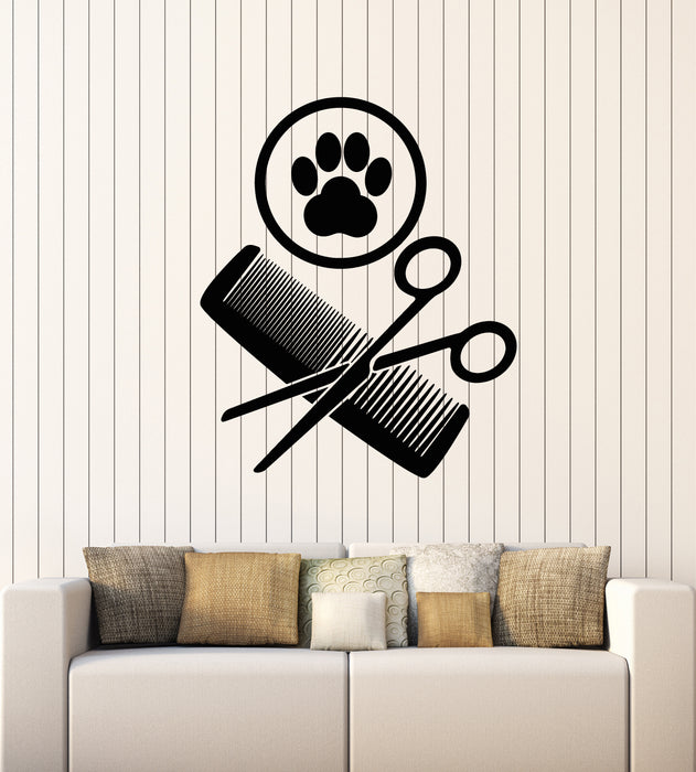 Vinyl Wall Decal Pet Grooming Scissors Comb Paw Groomer Pets Decor Stickers Mural (g2110)