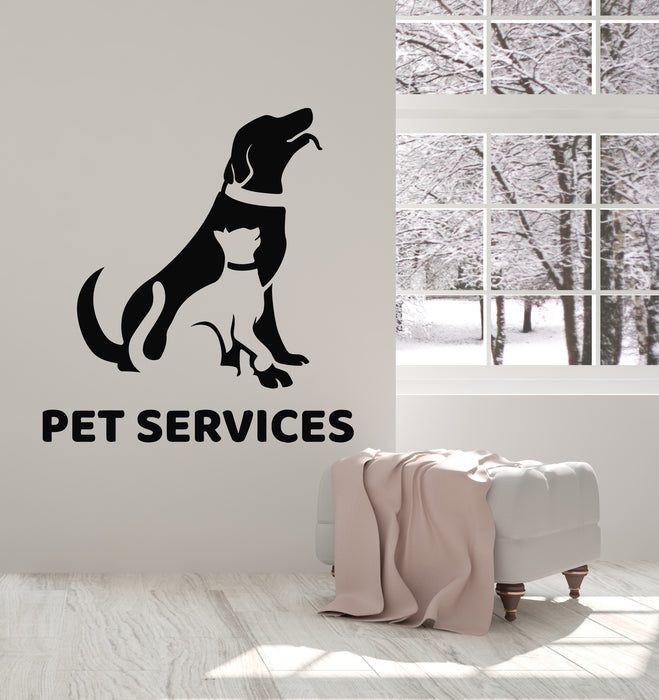 Vinyl Wall Decal Pets Grooming Services Cute Dog And Cat Stickers Mural (g4813)