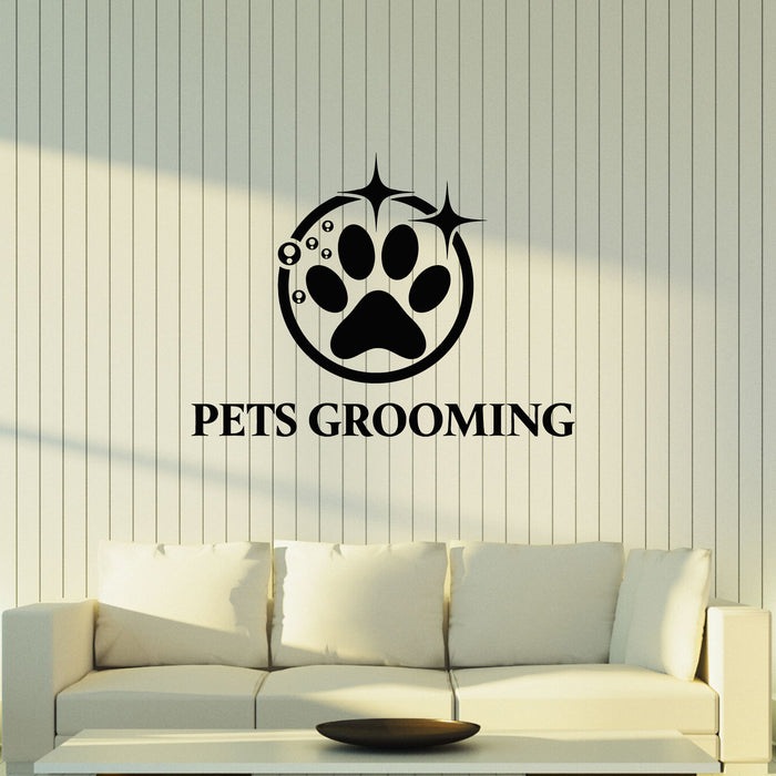 Vinyl Wall Decal Pets Grooming Paw Print Logo Pets Care Interior Stickers Mural (g8451)