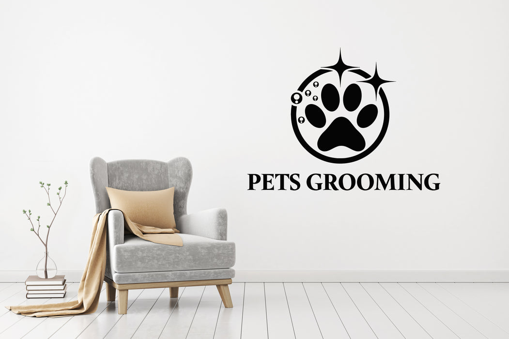 Vinyl Wall Decal Pets Grooming Paw Print Logo Pets Care Interior Stickers Mural (g8451)