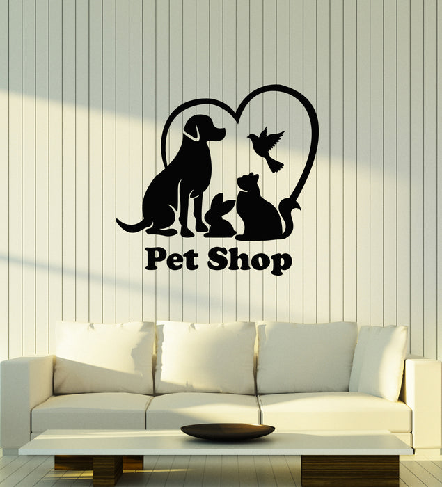 Vinyl Wall Decal Pet Care Cat Dog Rabbit Animals Love Heart Stickers Mural (g3838)