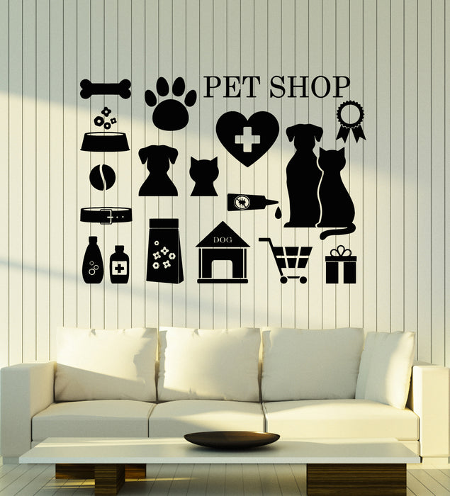 Vinyl Wall Decal Pet Shop Icons Veterinary Home Animals Care Stickers Mural (g7816)