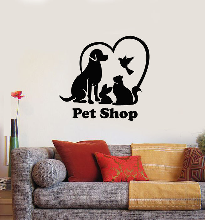 Vinyl Wall Decal Pet Care Cat Dog Rabbit Animals Love Heart Stickers Mural (g3838)