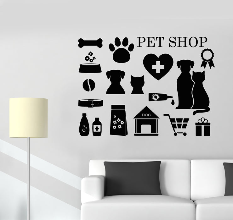 Vinyl Wall Decal Pet Shop Icons Veterinary Home Animals Care Stickers Mural (g7816)