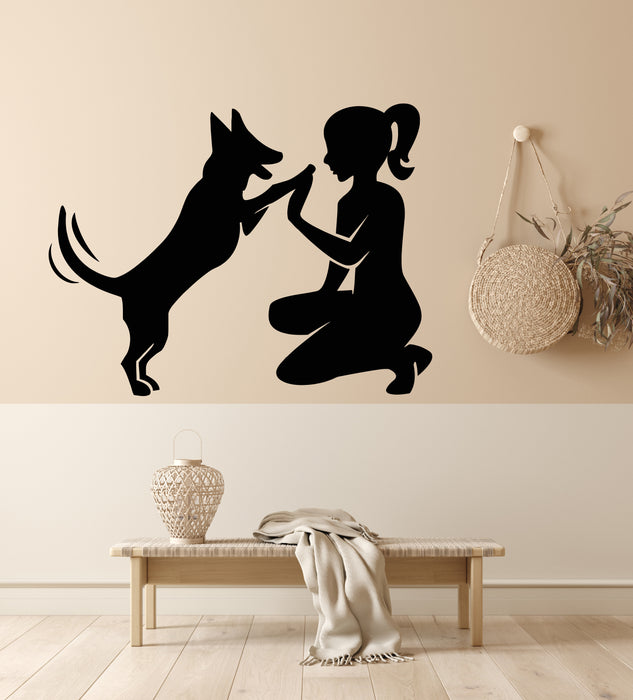 Vinyl Wall Decal Pets Love Home Animal Dog With Girl Nursery Stickers Mural (g7345)