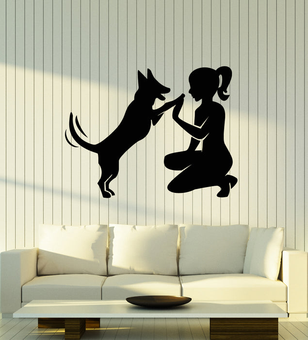 Vinyl Wall Decal Pets Love Home Animal Dog With Girl Nursery Stickers Mural (g7345)