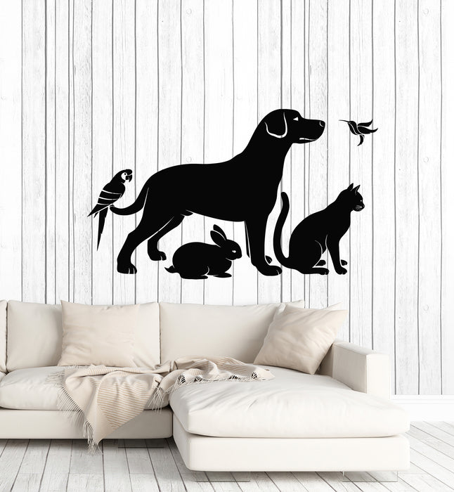 Vinyl Wall Decal Silhouettes Home Pets Dog Cat Parrot Rabbit Bird Stickers Mural (g7608)
