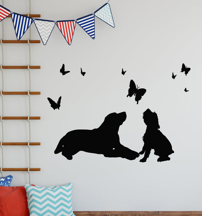 Vinyl Wall Decal House Animals Pet Care Dogs Butterflies Stickers Mural (g5580)