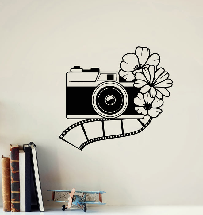 Vinyl Wall Decal Old Camera Photo Hipster Photography Flowers Stickers Mural (g6374)