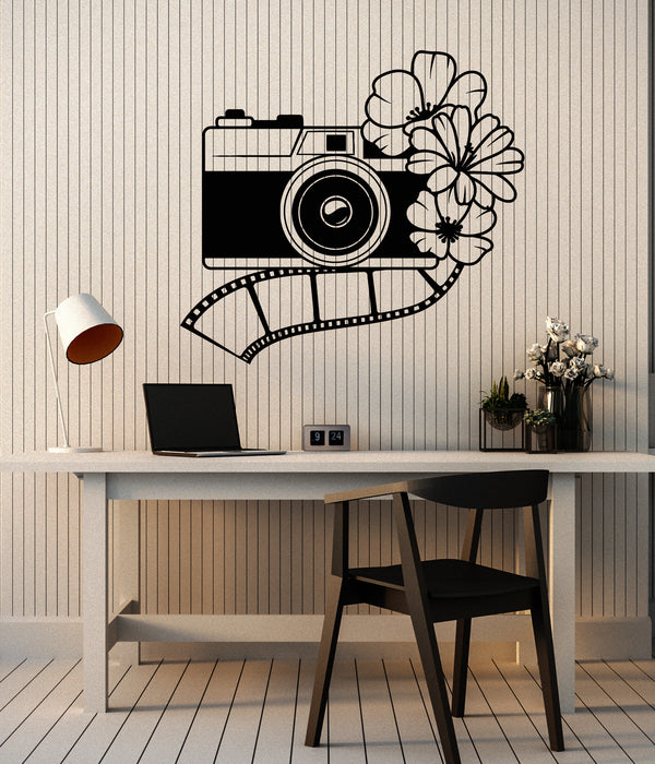 Vinyl Wall Decal Old Camera Photo Hipster Photography Flowers Stickers Mural (g6374)