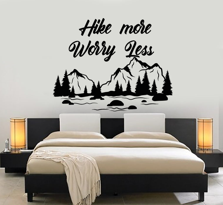 Vinyl Wall Decal Mountain Nature Hike More Worry Less Motivation Stickers Mural (g3991)