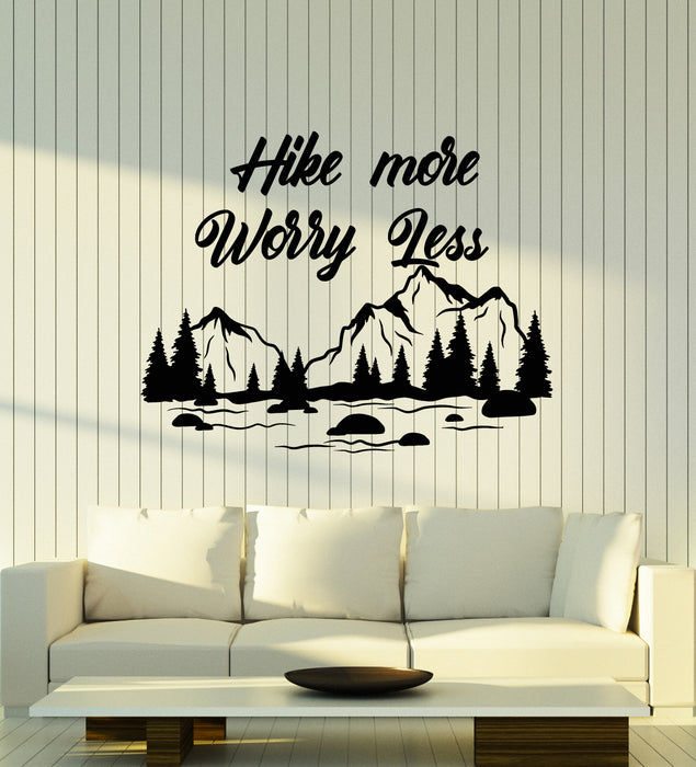 Vinyl Wall Decal Mountain Nature Hike More Worry Less Motivation Stickers Mural (g3991)