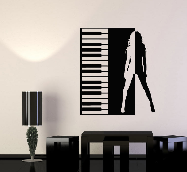 Vinyl Wall Decal Beautiful Girl Figure Piano Music Art Decor Stickers Mural (g172)