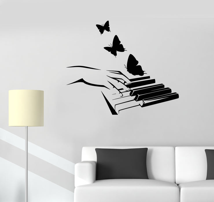 Vinyl Wall Decal Music School Piano Keys Butterflies Melody Stickers Mural (g3703)