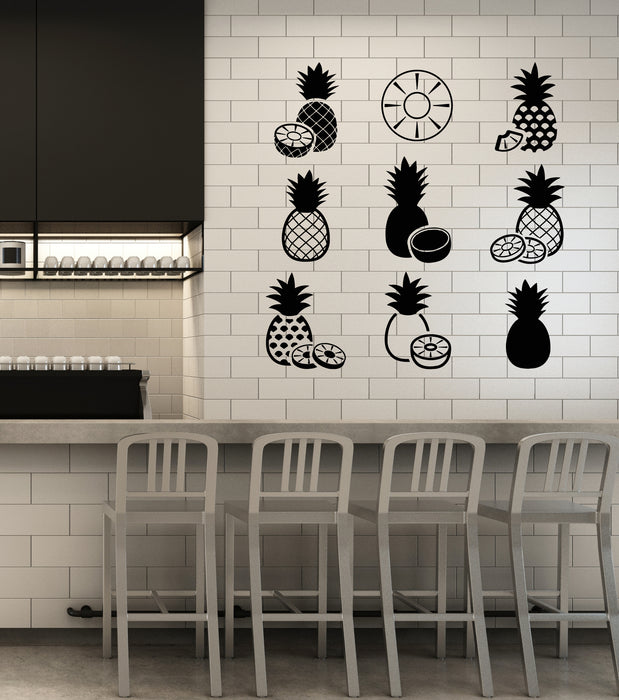 Vinyl Wall Decal Pineapple Patterns Exotic Fruit Kitchen Art Stickers Mural (g4779)