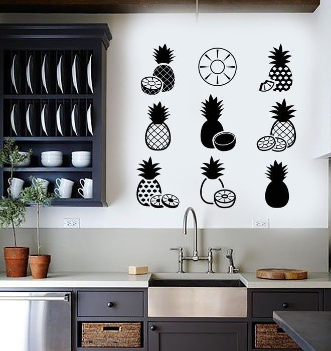 Vinyl Wall Decal Pineapple Patterns Exotic Fruit Kitchen Art Stickers Mural (g4779)