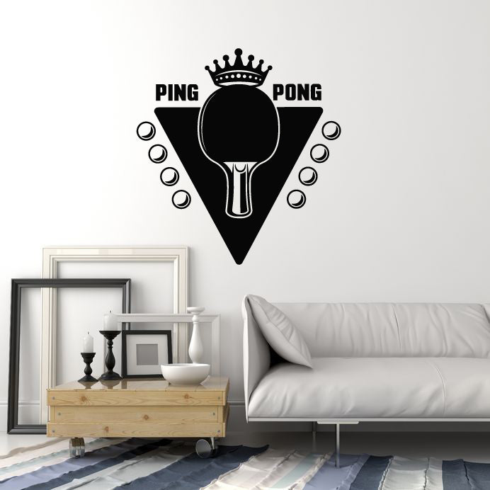 Vinyl Wall Decal Ping Pong Athlete Game Room Tennis Racket Crown Stickers Mural (g4033)