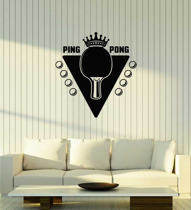 Vinyl Wall Decal Ping Pong Athlete Game Room Tennis Racket Crown Stickers Mural (g4033)