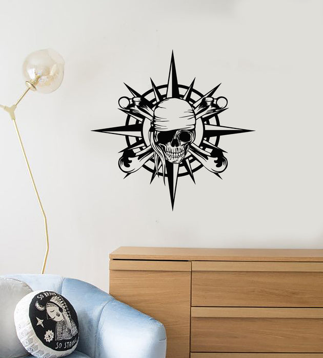 Vinyl Wall Decal Pirate Compass Skull Bones Nautical Kids Room Art Interior Stickers Mural (ig5959)