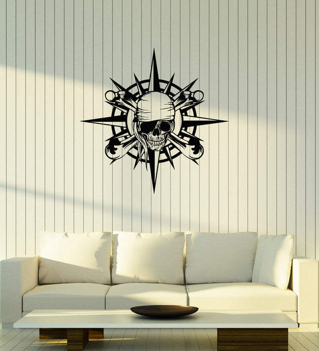 Vinyl Wall Decal Pirate Compass Skull Bones Nautical Kids Room Art Interior Stickers Mural (ig5959)