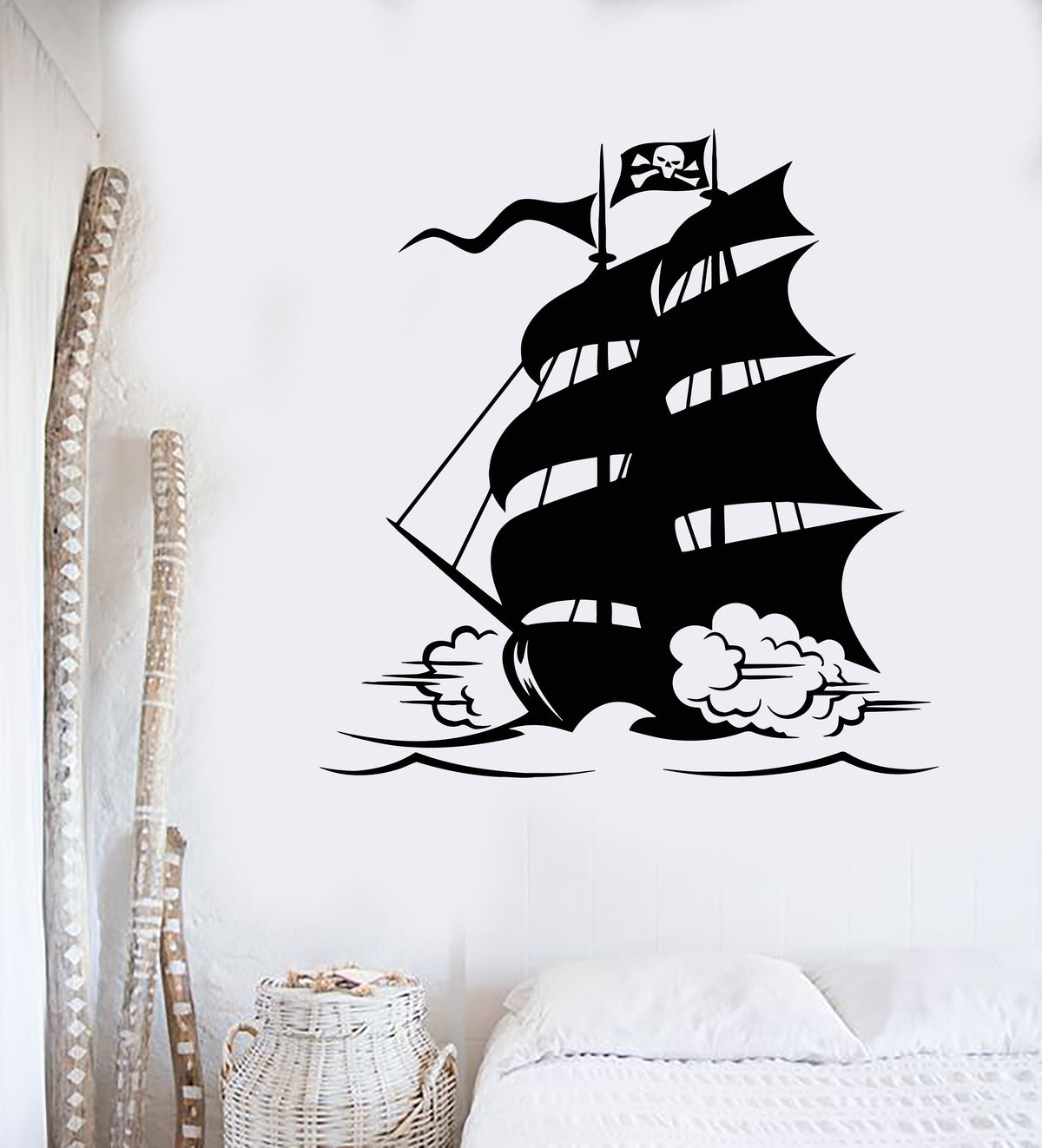 Vinyl Wall Decal Pirate Ship Flag Skull Sailor Sail Sea Marine Sticker ...