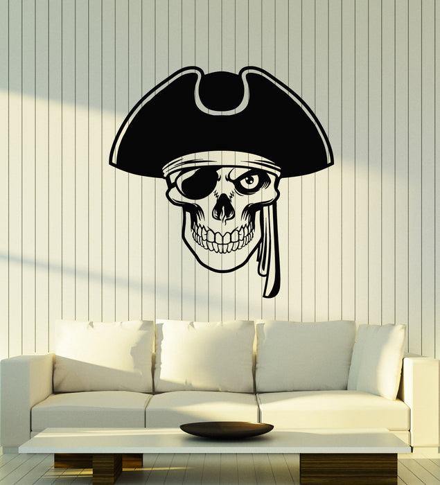 Vinyl Wall Decal Sea Pirate Skull Skeleton Hat Marine Style Stickers Mural (g1813)