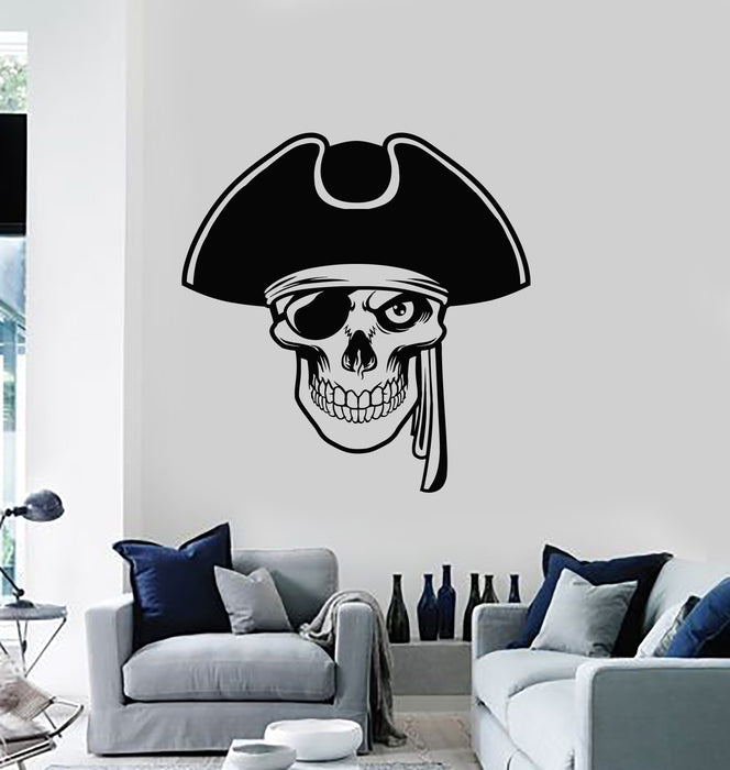 Vinyl Wall Decal Sea Pirate Skull Skeleton Hat Marine Style Stickers Mural (g1813)