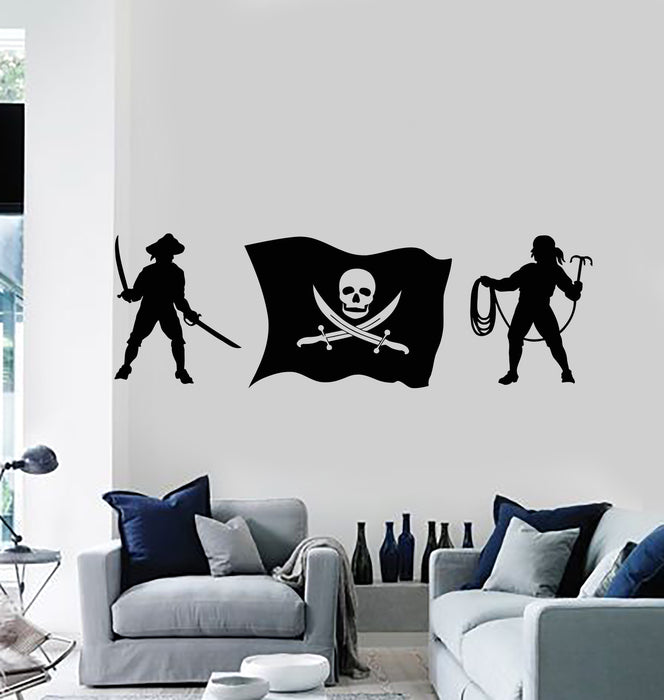 Vinyl Wall Decal Pirate Flag Sea Bandits Sail Nautical Style Boy Room Stickers Mural (g2129)