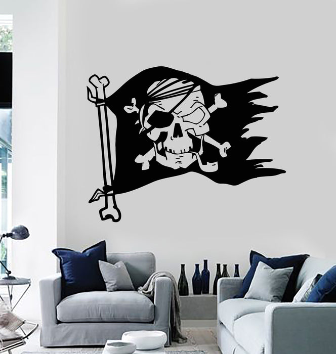 Vinyl Wall Decal Pirate Flag Symbols Skull Bones Sea Bandits Stickers Mural (g951)