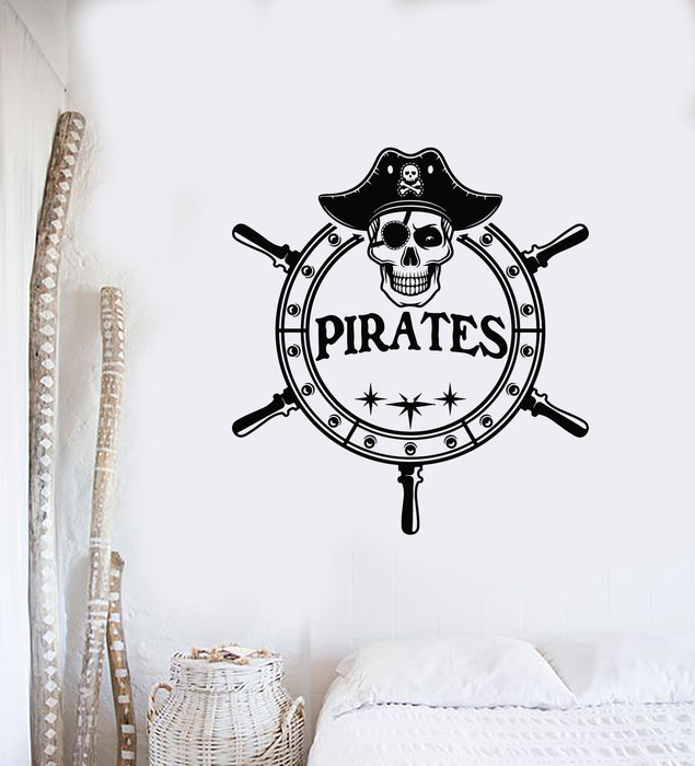 Vinyl Wall Decal Steering Wheel Sea Nautical Pirate Skull Ship Stickers Mural (g4547)