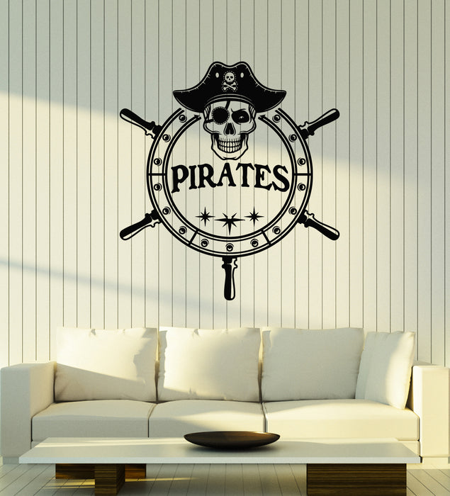 Vinyl Wall Decal Steering Wheel Sea Nautical Pirate Skull Ship Stickers Mural (g4547)