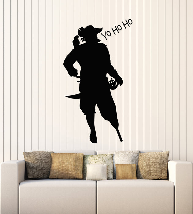 Vinyl Wall Decal Pirate With Parrot Sea Bandit Sailer Nautical Style Stickers Mural (g3346)
