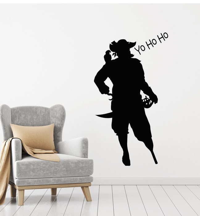 Vinyl Wall Decal Pirate With Parrot Sea Bandit Sailer Nautical Style Stickers Mural (g3346)