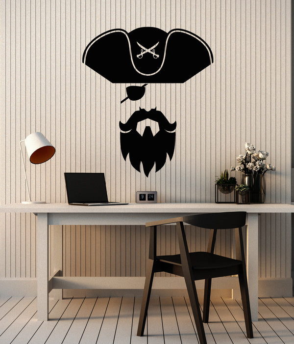 Vinyl Wall Decal Pirate Face Sea Bandits Head Nautical Decor Stickers Mural (g7114)