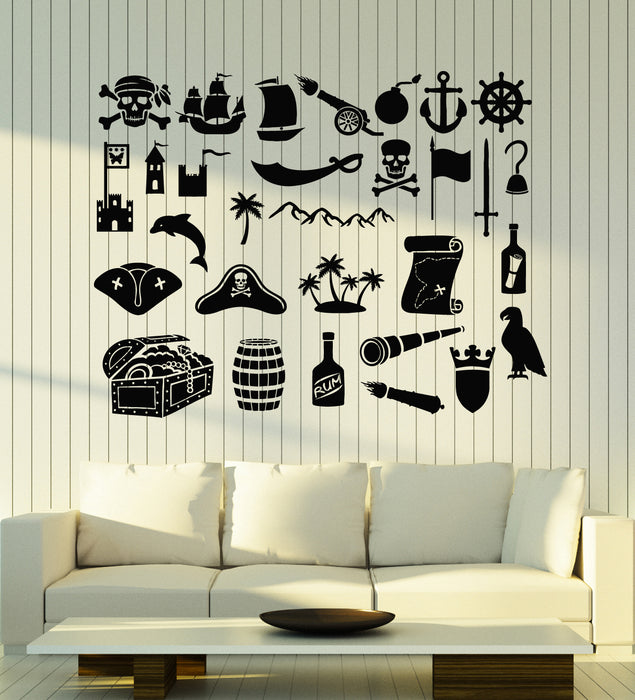 Vinyl Wall Decal Pirate Ship See Ocean Marine Treasure Anchor Stickers Mural (g4948)