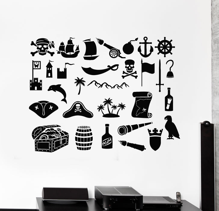 Vinyl Wall Decal Pirate Ship See Ocean Marine Treasure Anchor Stickers Mural (g4948)