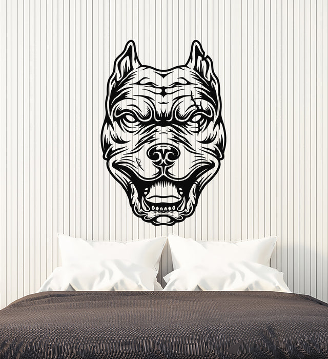 Vinyl Wall Decal Dog Pitbull Head Predator Aggressive Tribal Garage Decor Stickers Mural (g4759)