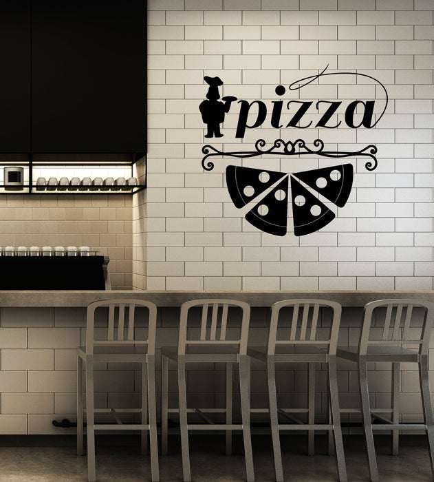 Vinyl Wall Decal Pizza Lettering Italian Pizzeria Fast Food Chef Decor Stickers Mural Unique Gift (ig5228)