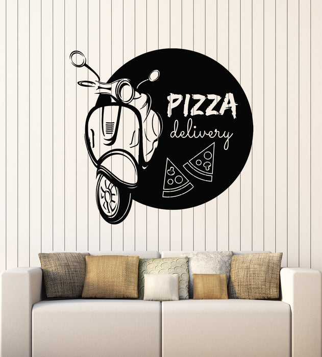 Vinyl Wall Decal Pizza Delivery Bike Italian Food Business Pizza Slice Stickers Mural (g3330)