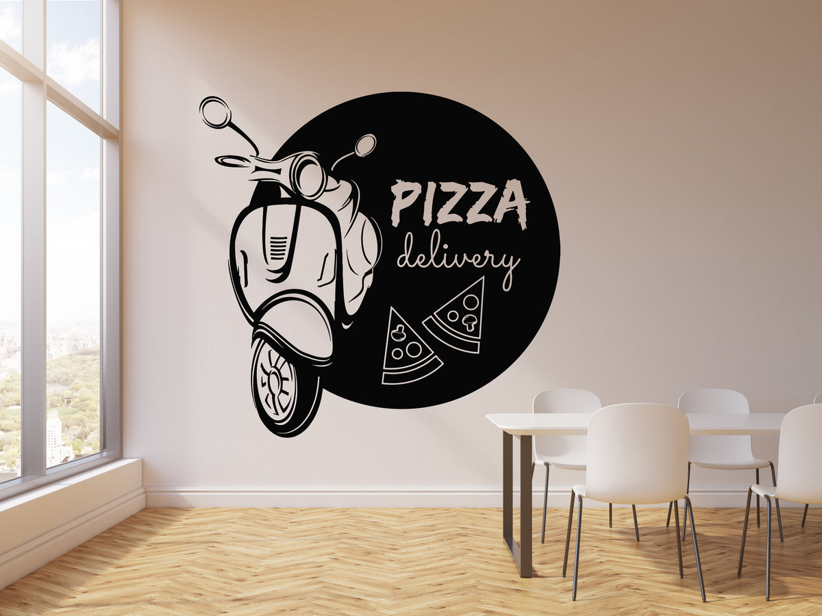 Vinyl Wall Decal Pizza Delivery Bike Italian Food Business Pizza Slice