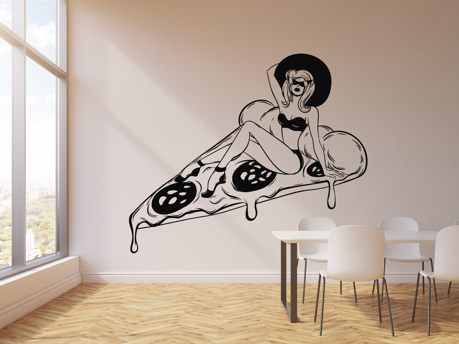 Vinyl Wall Decal Pizzeria Pizza Slice Sexy Girl Swimsuit Stickers Mural (g5689)